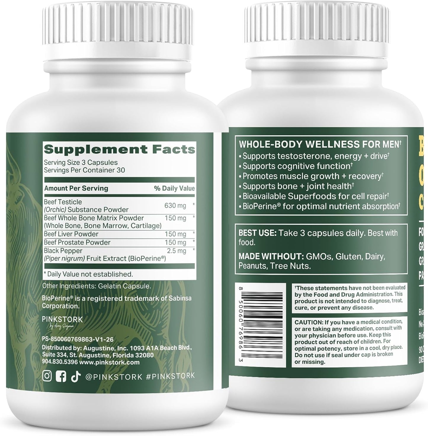 Pink Stork Men's Beef Organ Complex, Bioavailable Superfoods, 30 Servings | Grass-Fed, Grass-Finished Beef Liver, Testicle, Prostate + Bone Marrow | Supports Energy, Vitality + Men's Health - PrimeBioHealth - canada supplements