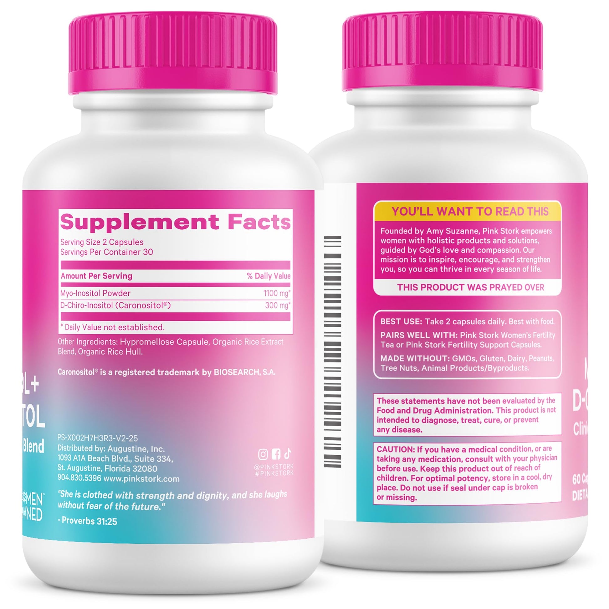 Pink Stork Myo-Inositol & D-Chiro Inositol: 3.6:1 Blend to Support Fertility, Hormone Balance for Women - Ovarian Function, Ovulation, Conception, and Period Support Supplement - 60 Capsules - PrimeBioHealth - canada supplements