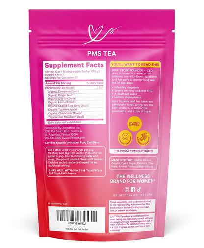 Pink Stork Organic PMS Tea for Hormone Balance, Mood Swings, Bloating, and Period Regularity - 8 Herbs - Vitex, Red Raspberry Leaf, Chamomile - Caffeine-Free - 15 Sachets, Hot or Iced - PrimeBioHealth - canada supplements