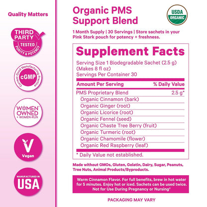 Pink Stork Organic PMS Tea for Hormone Balance, Mood Swings, Bloating, and Period Regularity - 8 Herbs - Vitex, Red Raspberry Leaf, Chamomile - Caffeine-Free - 15 Sachets, Hot or Iced - PrimeBioHealth - canada supplements