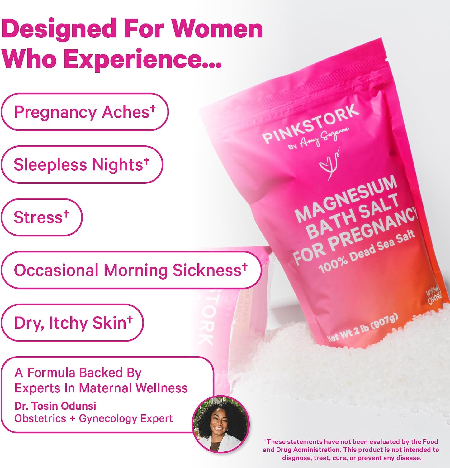 Pink Stork Pregnancy Bath Soak with Pure Magnesium Flakes, Unscented, 2 lb | 100% Dead Sea Salt, Support Pregnancy Comfort, Ease Feelings of Stress, Clean, Fragrance-Free - PrimeBioHealth - canada supplements