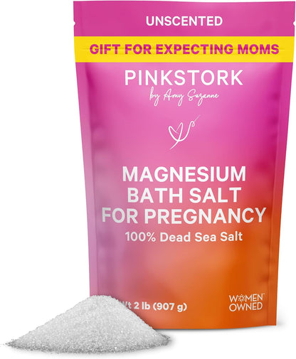 Pink Stork Pregnancy Bath Soak with Pure Magnesium Flakes, Unscented, 2 lb | 100% Dead Sea Salt, Support Pregnancy Comfort, Ease Feelings of Stress, Clean, Fragrance-Free - PrimeBioHealth - canada supplements