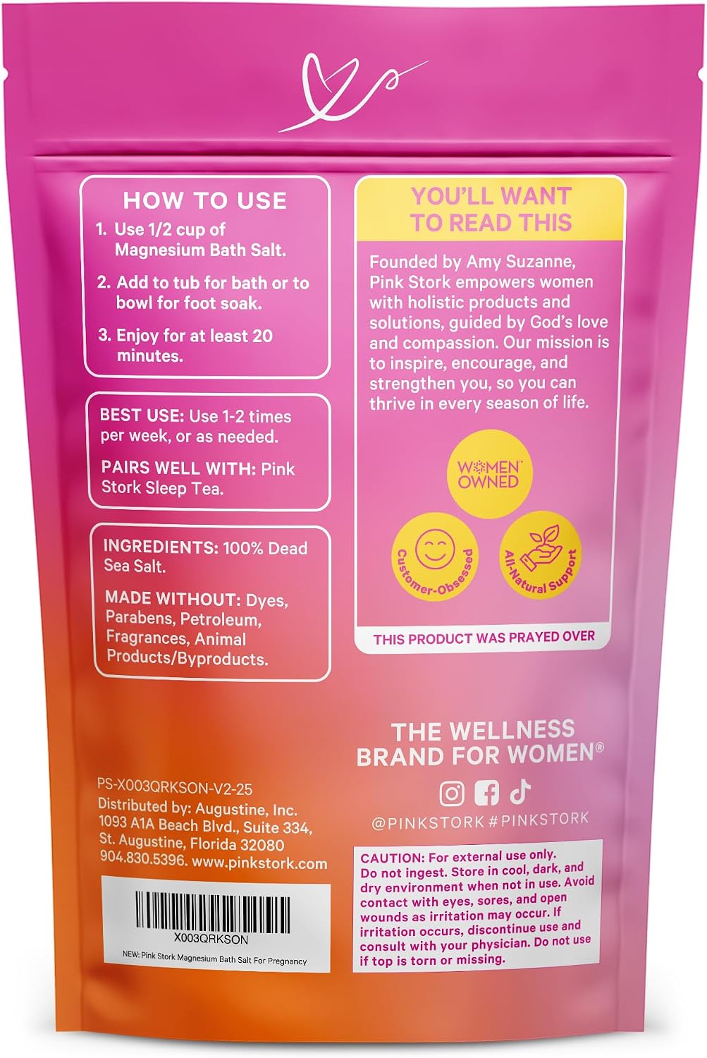Pink Stork Pregnancy Bath Soak with Pure Magnesium Flakes, Unscented, 2 lb | 100% Dead Sea Salt, Support Pregnancy Comfort, Ease Feelings of Stress, Clean, Fragrance-Free - PrimeBioHealth - canada supplements