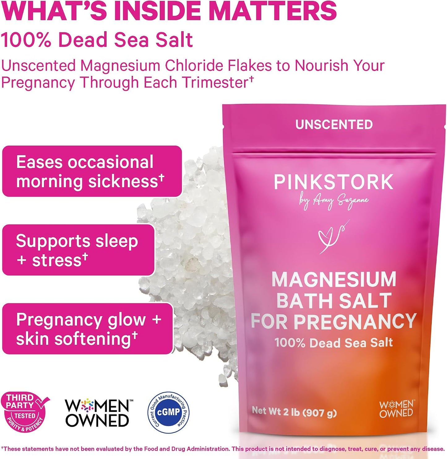 Pink Stork Pregnancy Bath Soak with Pure Magnesium Flakes, Unscented, 2 lb | 100% Dead Sea Salt, Support Pregnancy Comfort, Ease Feelings of Stress, Clean, Fragrance-Free - PrimeBioHealth - canada supplements
