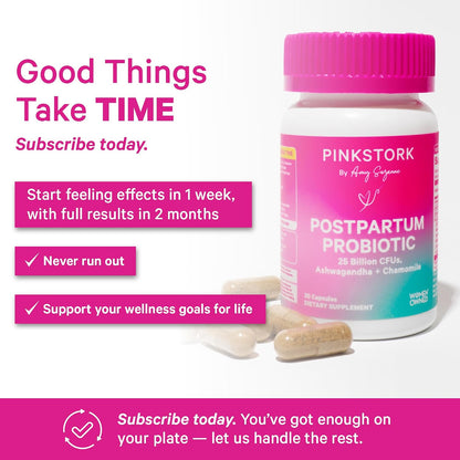Pink Stork Probiotics for Postnatal Women - 30 Billion CFUS with Ashwagandha and Chamomile, Postpartum Essentials for Hormone Balance, Mood Support, Gut Health, Digestive Wellness, 30 Capsules - PrimeBioHealth - canada supplements