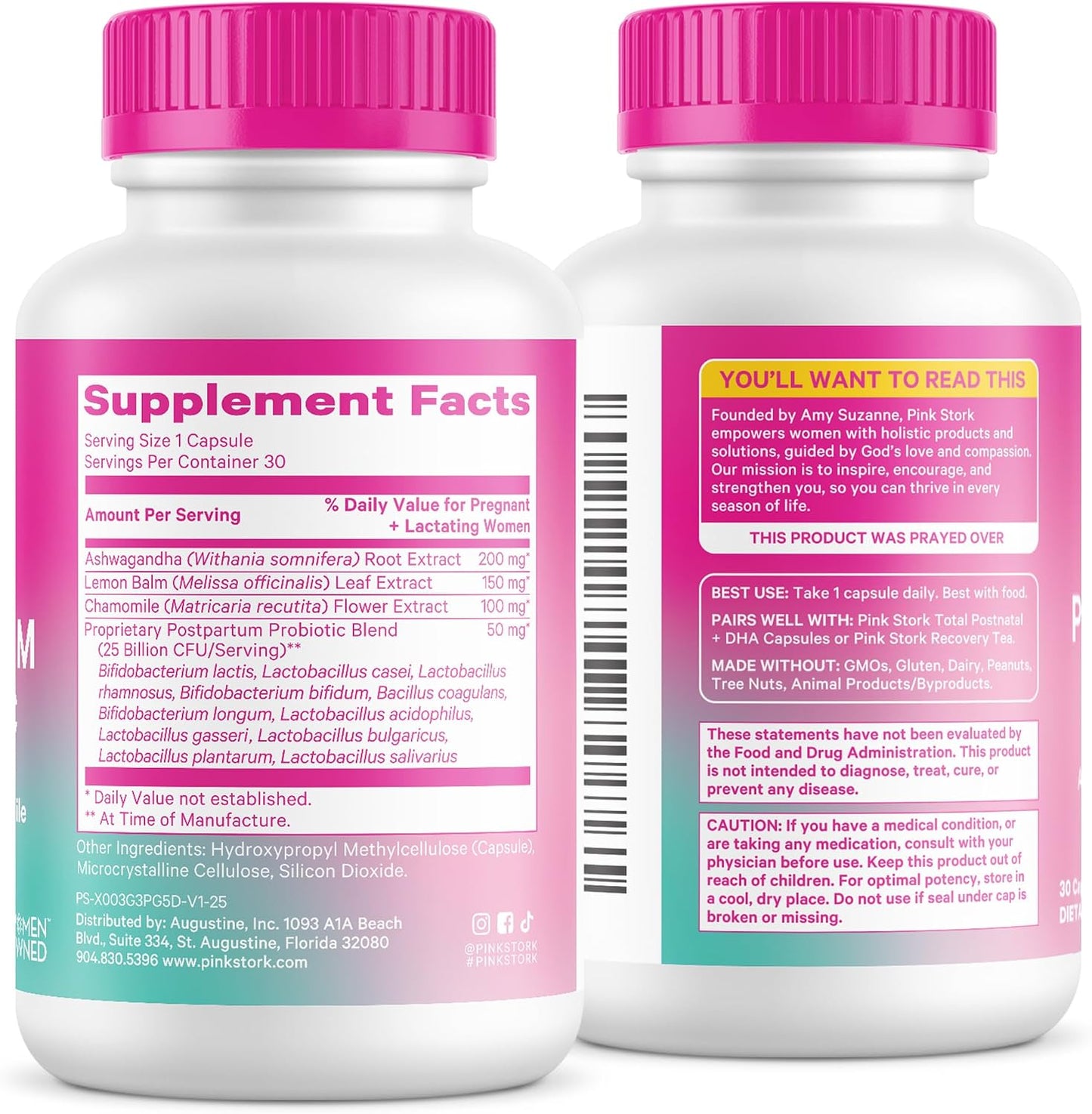 Pink Stork Probiotics for Postnatal Women - 30 Billion CFUS with Ashwagandha and Chamomile, Postpartum Essentials for Hormone Balance, Mood Support, Gut Health, Digestive Wellness, 30 Capsules - PrimeBioHealth - canada supplements
