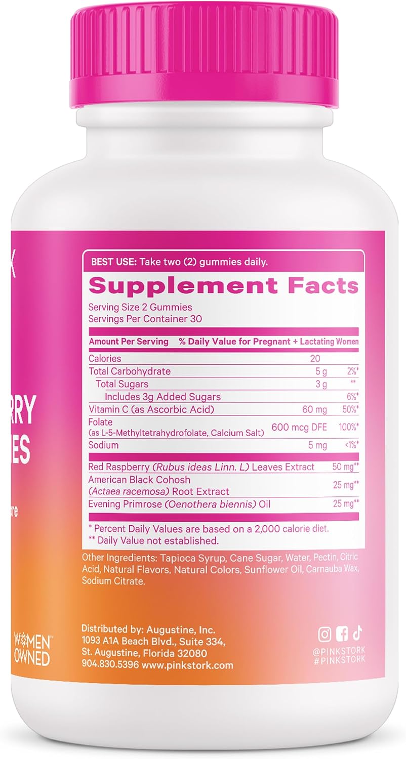 Pink Stork Red Raspberry Leaf Gummies for Labor Prep, 60 Count | Evening Primrose Oil + Black Cohosh, Pregnancy + Postpartum Mood Essentials, Vegan, Non-GMO - PrimeBioHealth - canada supplements