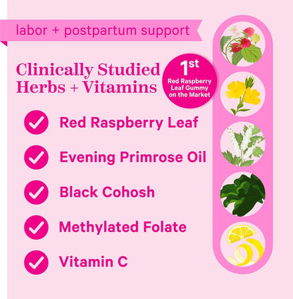 Pink Stork Red Raspberry Leaf Gummies for Labor Prep, 60 Count | Evening Primrose Oil + Black Cohosh, Pregnancy + Postpartum Mood Essentials, Vegan, Non-GMO - PrimeBioHealth - canada supplements