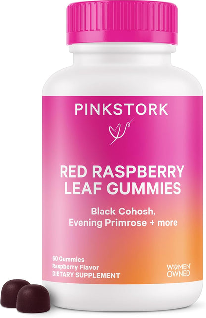 Pink Stork Red Raspberry Leaf Gummies for Labor Prep, 60 Count | Evening Primrose Oil + Black Cohosh, Pregnancy + Postpartum Mood Essentials, Vegan, Non-GMO - PrimeBioHealth - canada supplements
