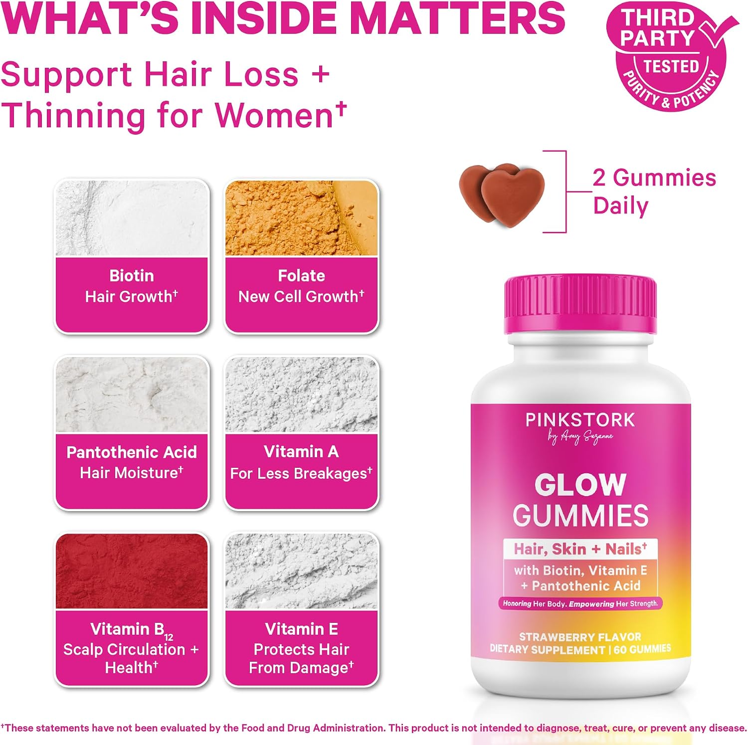 Pink Stork Total Glow Gummies for Women – Hair, Skin & Nails Vitamin with Biotin, Vitamin A, B6, B12, Folate, Zinc & More – Support for Radiant Skin, Strong Nails, and Healthy Hair – 60 Berry Gummies | Hair, Skin & Nails Vitamin with Biotin, Vitamin A, B6 - PrimeBioHealth - canada supplements