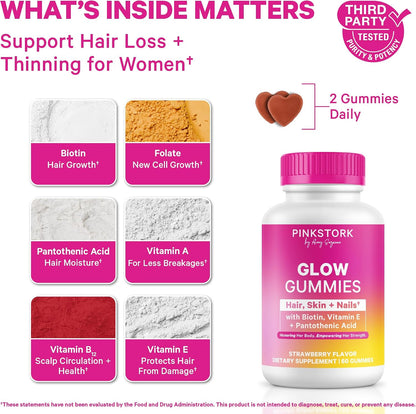 Pink Stork Total Glow Gummies for Women – Hair, Skin & Nails Vitamin with Biotin, Vitamin A, B6, B12, Folate, Zinc & More – Support for Radiant Skin, Strong Nails, and Healthy Hair – 60 Berry Gummies | Hair, Skin & Nails Vitamin with Biotin, Vitamin A, B6 - PrimeBioHealth - canada supplements