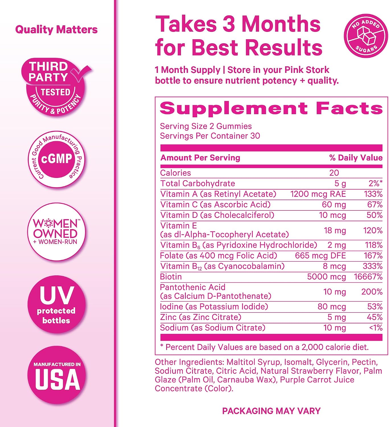 Pink Stork Total Glow Gummies for Women – Hair, Skin & Nails Vitamin with Biotin, Vitamin A, B6, B12, Folate, Zinc & More – Support for Radiant Skin, Strong Nails, and Healthy Hair – 60 Berry Gummies | Hair, Skin & Nails Vitamin with Biotin, Vitamin A, B6 - PrimeBioHealth - canada supplements