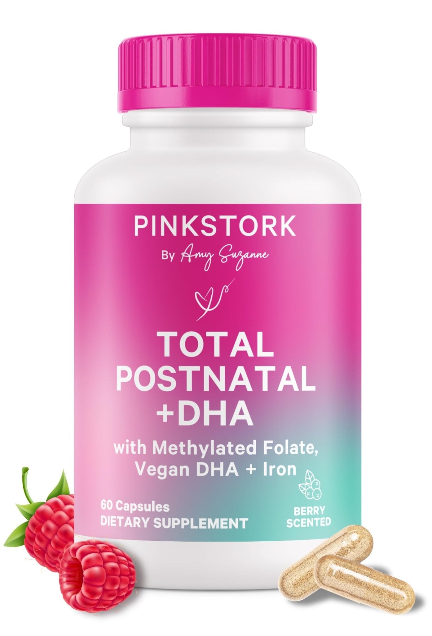 Pink Stork Total Postnatal Vitamins for Women | Vegan DHA, Iron, Folate, B12 | Postpartum Recovery Essentials | Lactation Support for Breastfeeding Moms - PrimeBioHealth - canada supplements