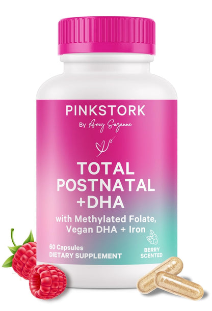 Pink Stork Total Postnatal Vitamins for Women | Vegan DHA, Iron, Folate, B12 | Postpartum Recovery Essentials | Lactation Support for Breastfeeding Moms - PrimeBioHealth - canada supplements