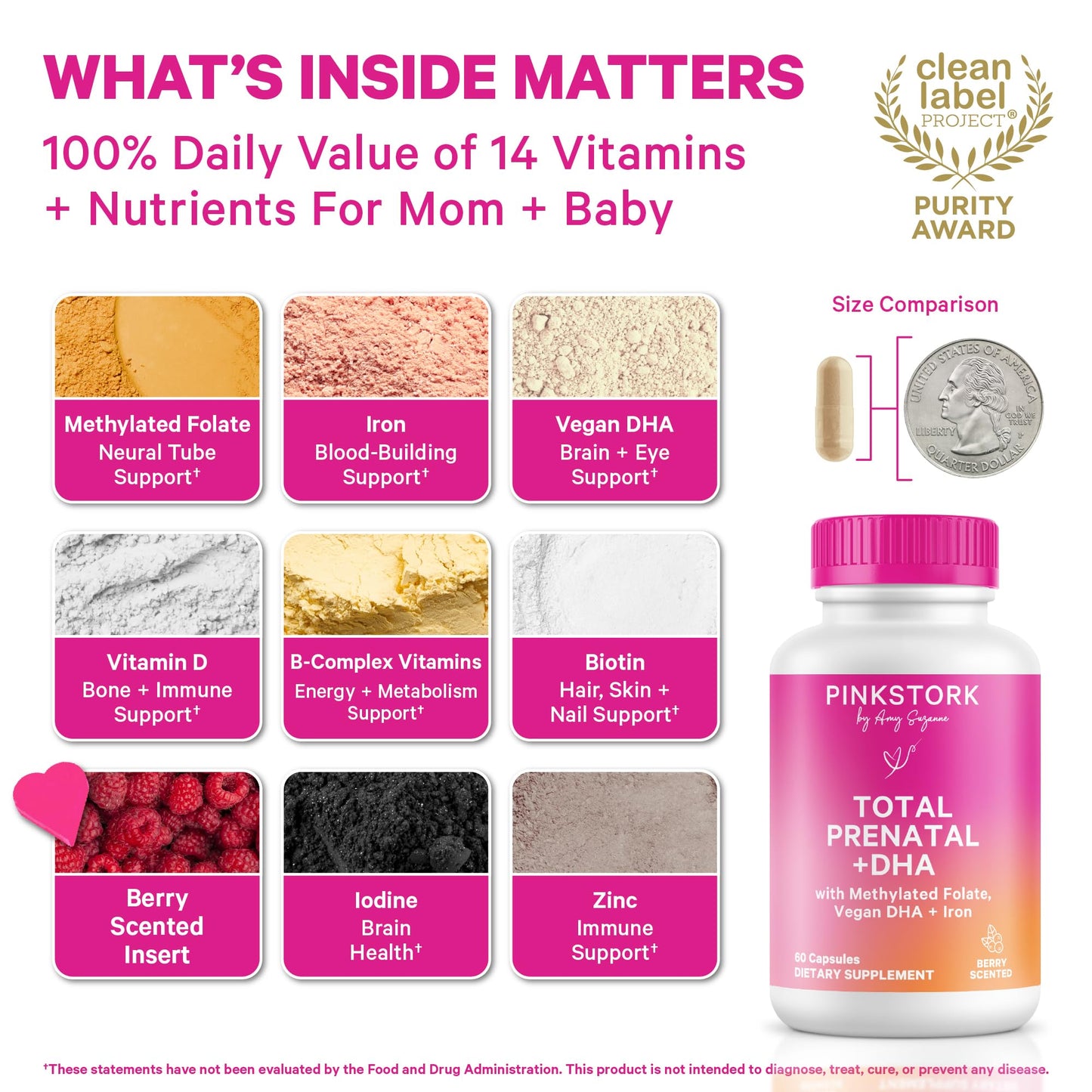 Pink Stork Total Prenatal Vitamins with DHA, Folate, Iron, Choline, and Vitamin B12 - Prenatals for Women to Support Fetal Development, Pregnancy Essentials - PrimeBioHealth - canada supplements