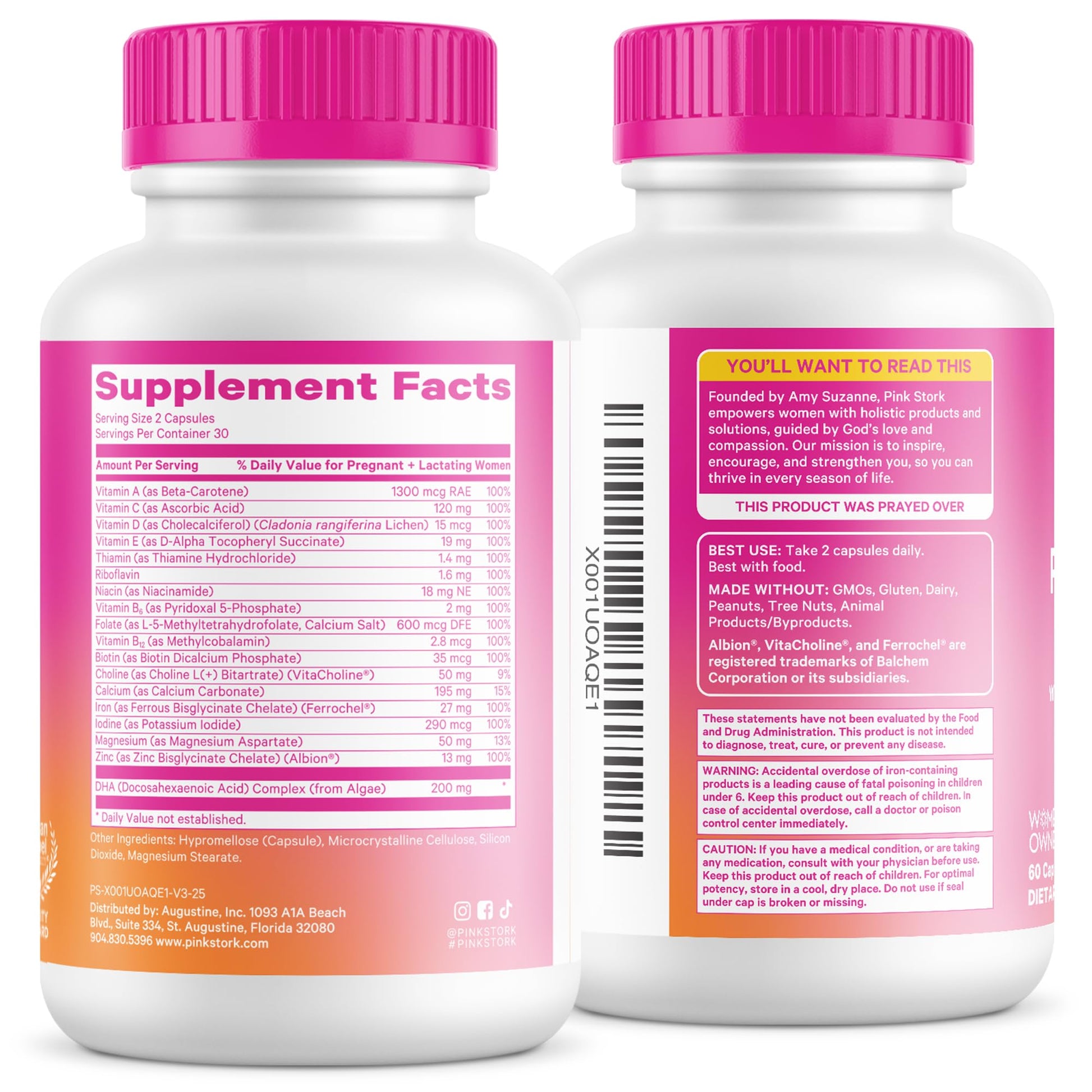 Pink Stork Total Prenatal Vitamins with DHA, Folate, Iron, Choline, and Vitamin B12 - Prenatals for Women to Support Fetal Development, Pregnancy Essentials - PrimeBioHealth - canada supplements