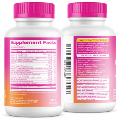 Pink Stork Total Prenatal Vitamins with DHA, Folate, Iron, Choline, and Vitamin B12 - Prenatals for Women to Support Fetal Development, Pregnancy Essentials - PrimeBioHealth - canada supplements