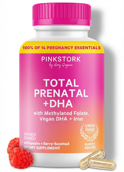 Pink Stork Total Prenatal Vitamins with DHA, Folate, Iron, Choline, and Vitamin B12 - Prenatals for Women to Support Fetal Development, Pregnancy Essentials - PrimeBioHealth - canada supplements