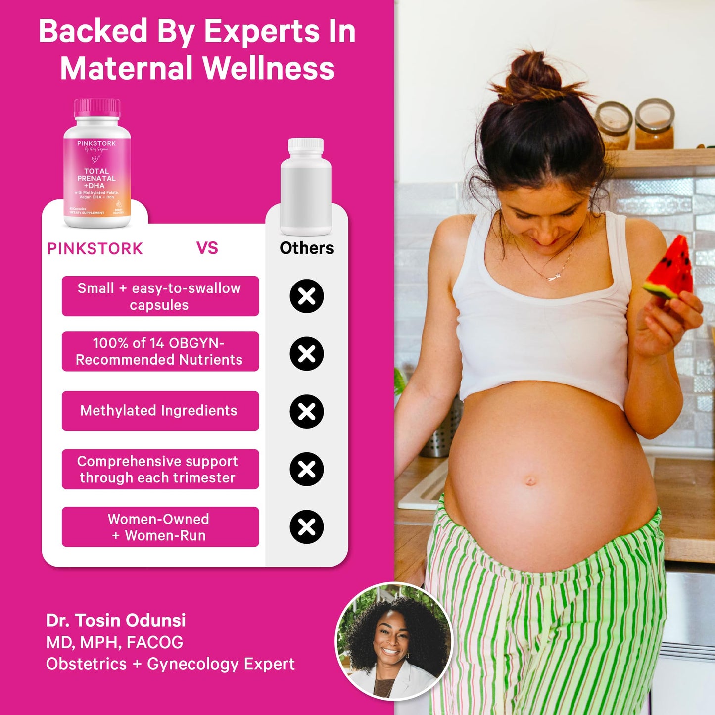 Pink Stork Total Prenatal Vitamins with DHA, Folate, Iron, Choline, and Vitamin B12 - Prenatals for Women to Support Fetal Development, Pregnancy Essentials - PrimeBioHealth - canada supplements