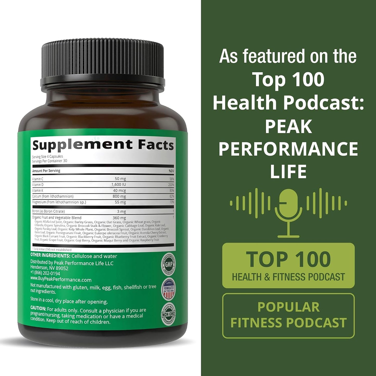 Plant Based Calcium - Red Marine Algae Calcium Supplement with Vitamin C, D3, K, Magnesium, and Whole Food Vegetable Blend. Vegan Capsules for Bones and Joints. 120 Pills, Tablets - PrimeBioHealth - canada supplements