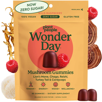 Plant People WonderDay Mushroom Gummies - Lion’s Mane, Cordyceps, Chaga Mushroom Supplement to Support Immune System De-Stress Boost Mood & Energy in Adults Natural - PrimeBioHealth - canada supplements