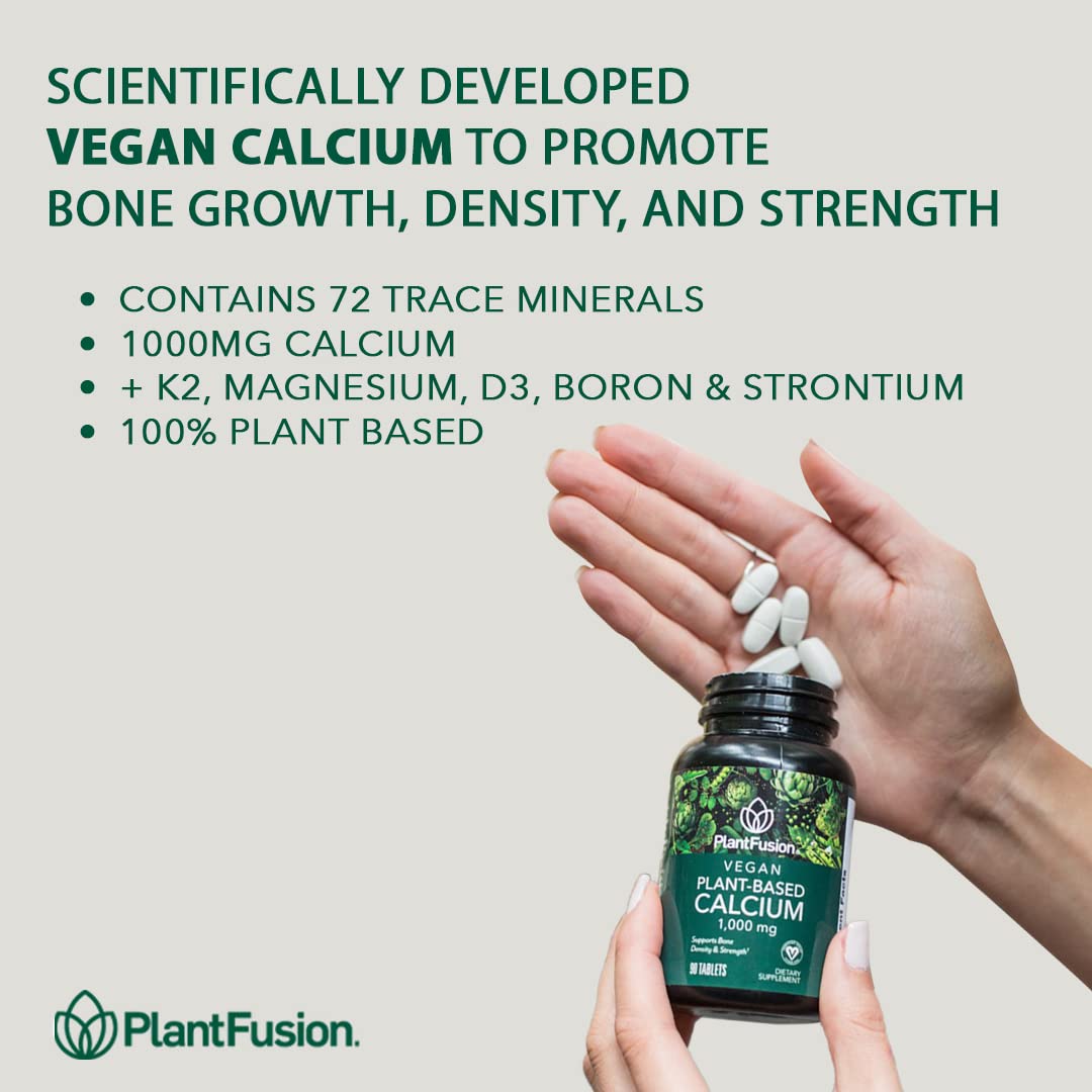 PlantFusion Vegan Calcium, Premium Plant Based Calcium (1000mg) Sourced from Icelandic Red Algae, Plus Magnesium, D3, K2 - PrimeBioHealth - canada supplements