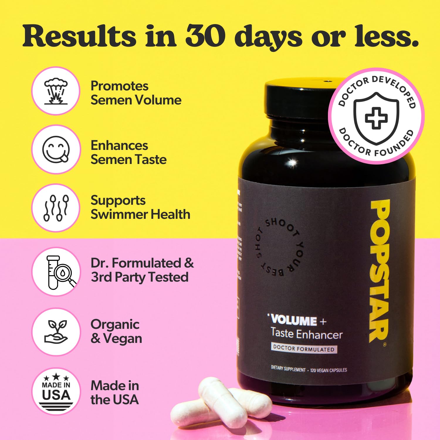 POPSTAR Labs Semen Volume Booster - Men's Semen Health & Fertility Supplement - Doctor Formulated to Increase Load Volume - Made in USA - Non-GMO, Organic - PrimeBioHealth - canada supplements