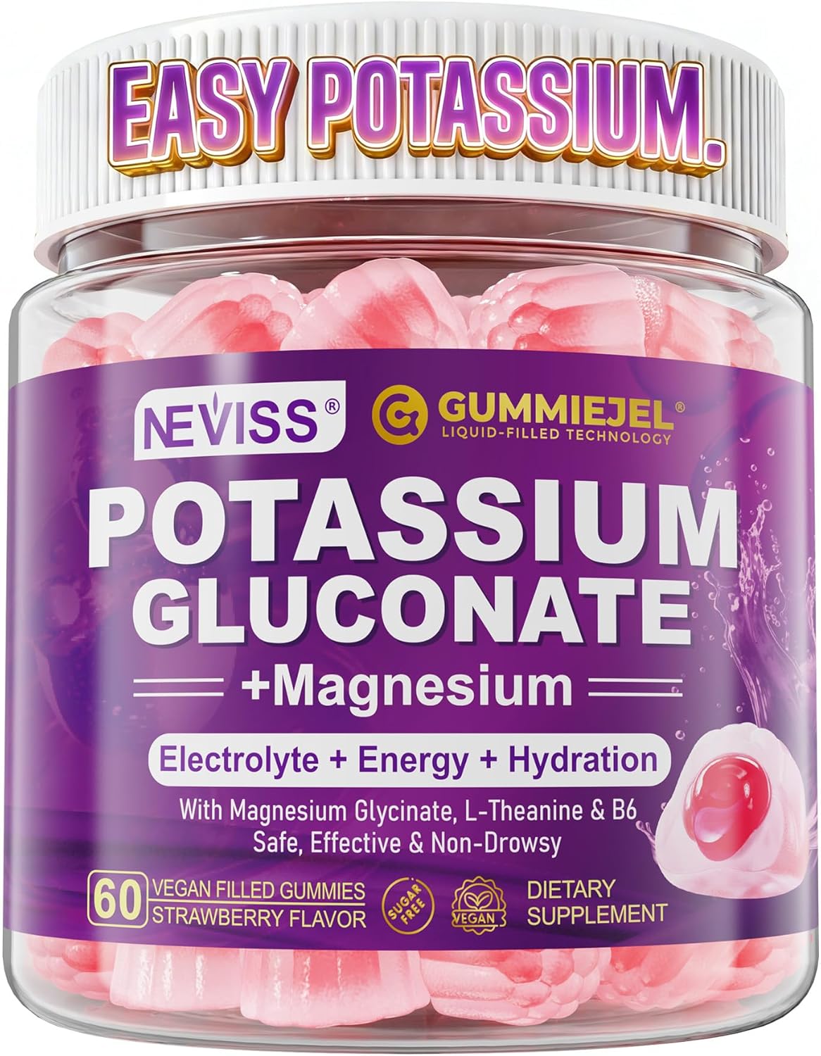 Potassium Gluconate 1300mg Gummies for Adults Women & Men, Potassium Supplements w/Magnesium Glycinate, B6 & L-Theanine, Electrolyte Gummies for Hydration, Energy, Muscle&Night Leg Cramp Relief, 60Ct - PrimeBioHealth - canada supplements