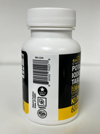 Potassium Iodide Tablets 130 mg - (60 Tablets) 10 Year Shelf-Life EXP 2034 to 2035 - Ki Pills - Yoduro de potasio - Nutri Supplements - 3rd Party Tested - PrimeBioHealth - canada supplements