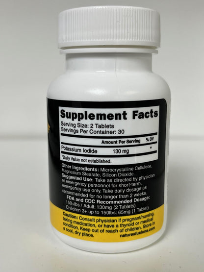 Potassium Iodide Tablets 130 mg - (60 Tablets) 10 Year Shelf-Life EXP 2034 to 2035 - Ki Pills - Yoduro de potasio - Nutri Supplements - 3rd Party Tested - PrimeBioHealth - canada supplements