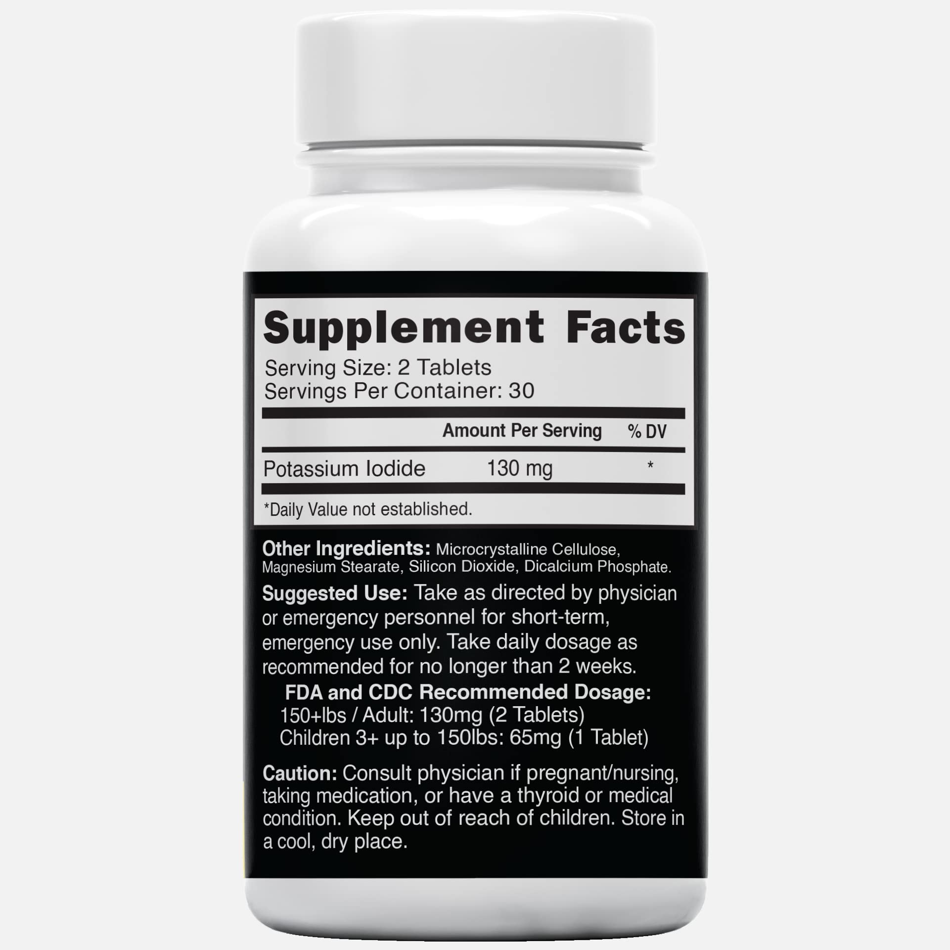Potassium Iodide Tablets 130 mg (Pack of 2) - (120 Tablets) 10 Year Shelf-Life EXP 2034 to 2035 - Ki Pills - Yoduro de potasio - Nutri Supplements - PrimeBioHealth - canada supplements