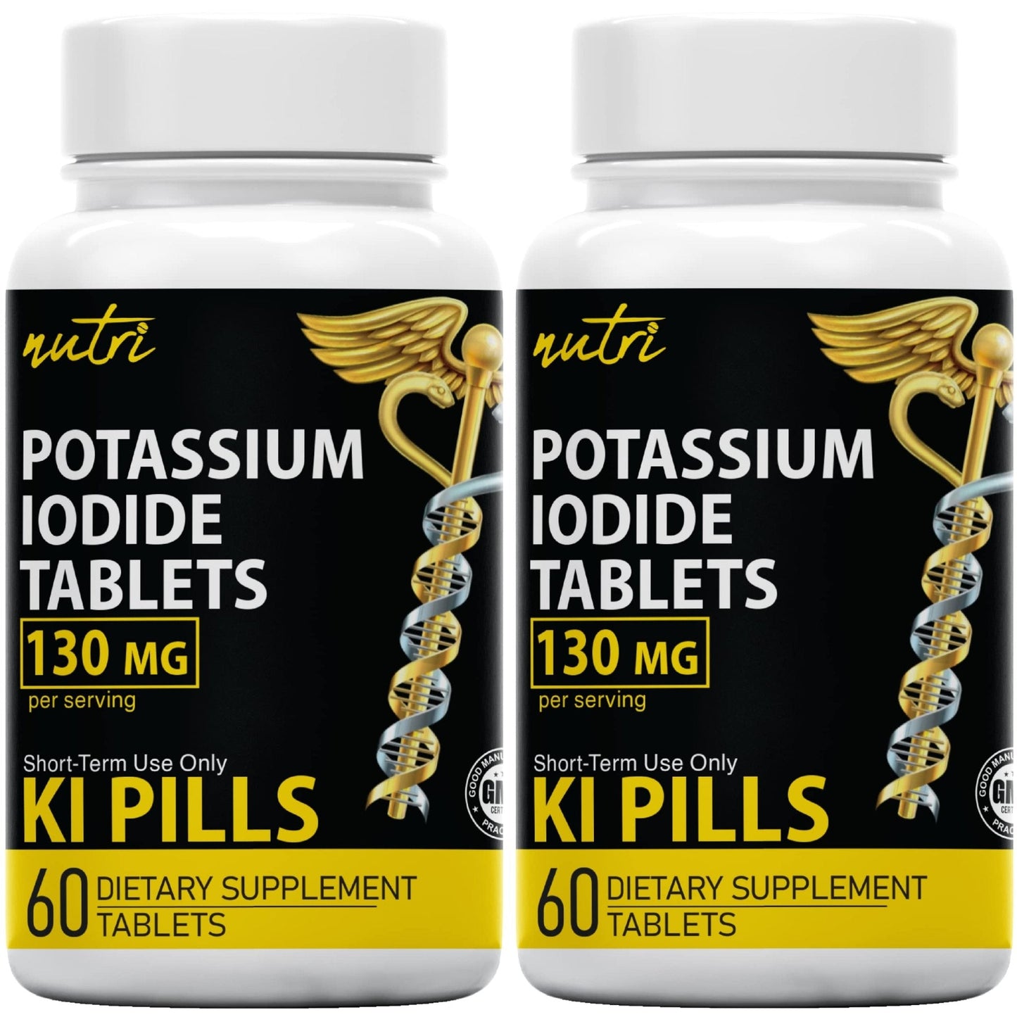 Potassium Iodide Tablets 130 mg (Pack of 2) - (120 Tablets) 10 Year Shelf-Life EXP 2034 to 2035 - Ki Pills - Yoduro de potasio - Nutri Supplements - PrimeBioHealth - canada supplements