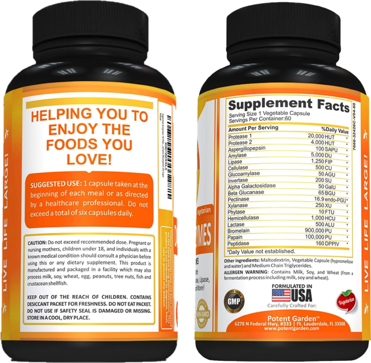 Potent Garden Digestive Enzymes -18 Plant Based Enzymes with amylase lipase bromelain Protease lactase & Other Enzymes - One Pre Meal Pill Supports Healthy - PrimeBioHealth - canada supplements