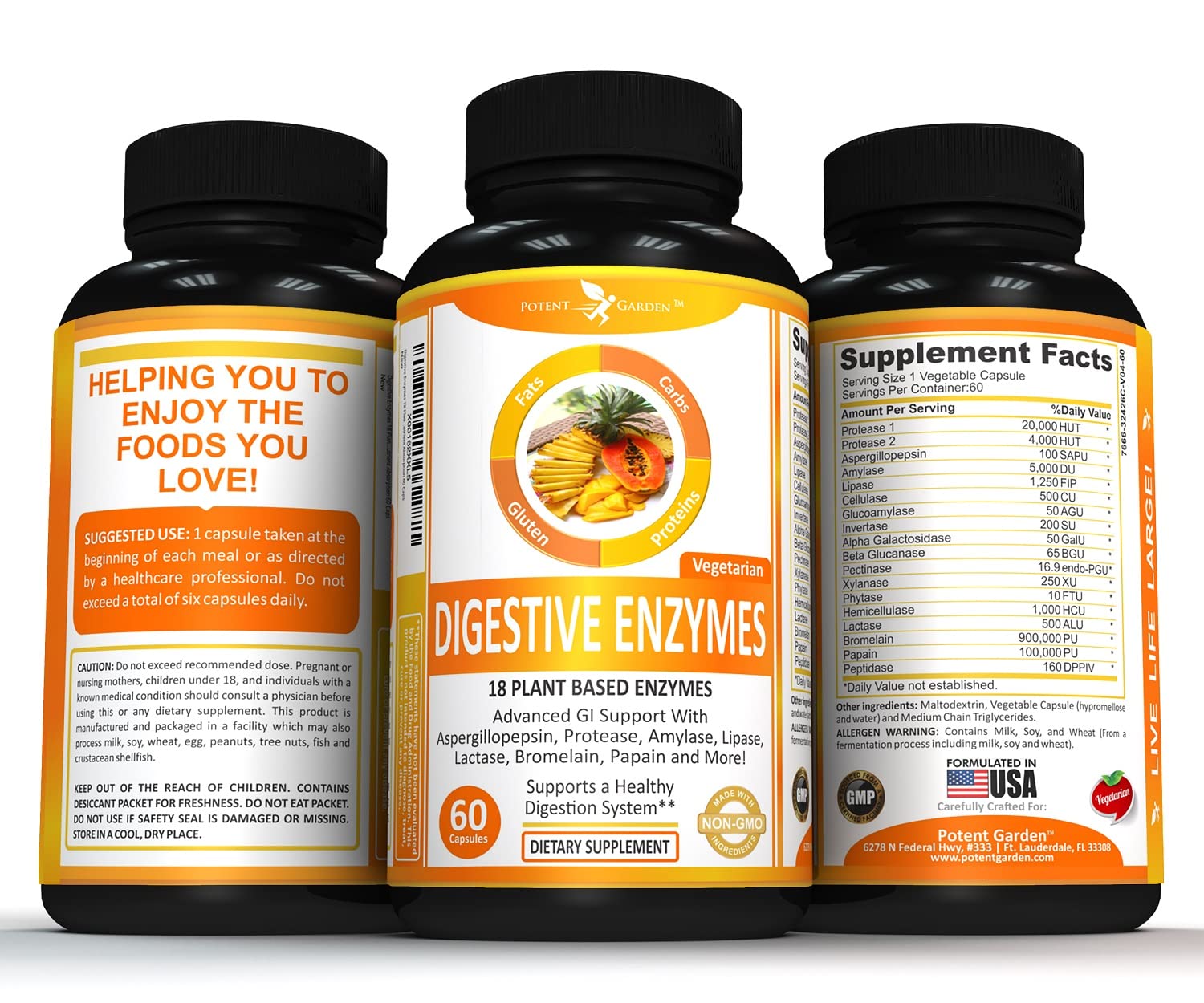 Potent Garden Digestive Enzymes -18 Plant Based Enzymes with amylase lipase bromelain Protease lactase & Other Enzymes - One Pre Meal Pill Supports Healthy - PrimeBioHealth - canada supplements