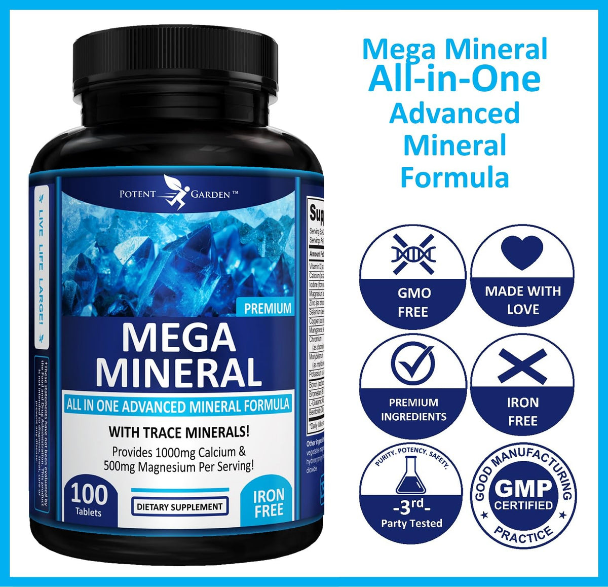 Potent Garden Mega Mineral Supplement Complete Mineral Complex with Calcium Magnesium Zinc Potassium Boron Selenium Chromium & 72 Trace - PrimeBioHealth - canada supplements