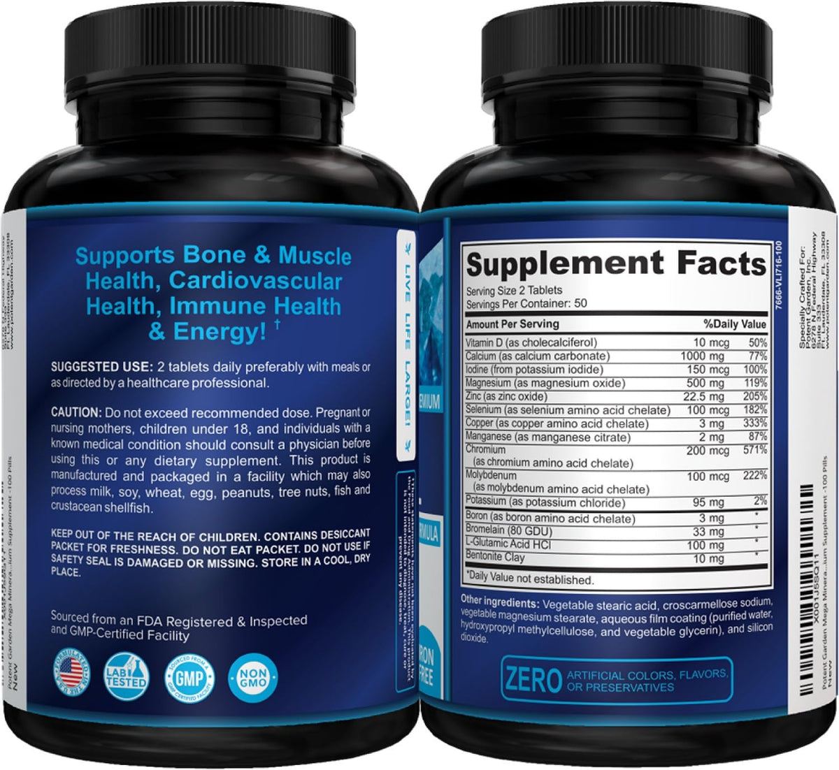 Potent Garden Mega Mineral Supplement Complete Mineral Complex with Calcium Magnesium Zinc Potassium Boron Selenium Chromium & 72 Trace - PrimeBioHealth - canada supplements