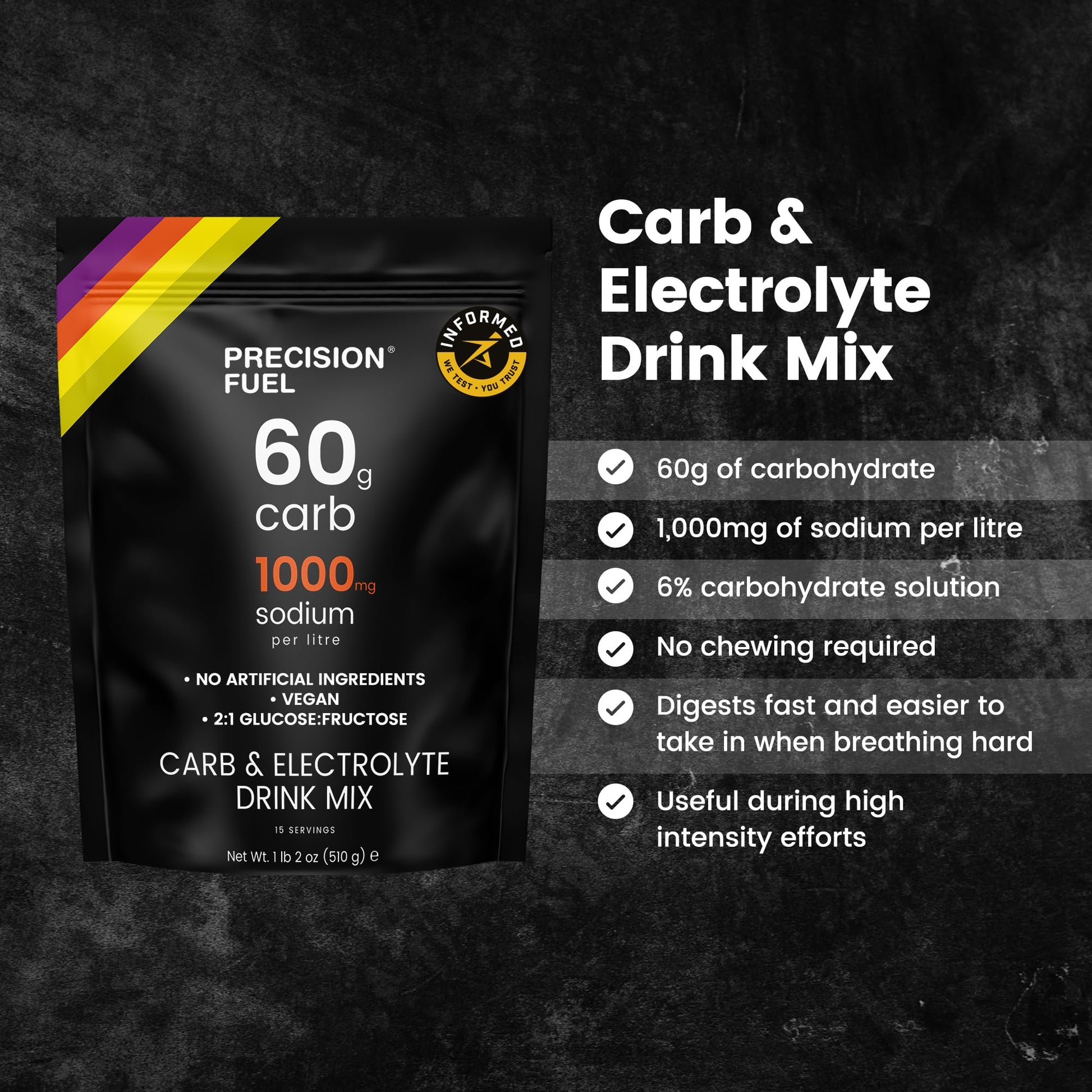 Precision Fuel PF60 Carb & Electrolyte Drink Mix Powder for Hydration & Energy - Endurance Sports Nutrition, Vegan, Hypotonic - 60g Carb, 1000mg Sodium per Litre - Mild Citrus Flavor, 1-Pack - PrimeBioHealth - canada supplements