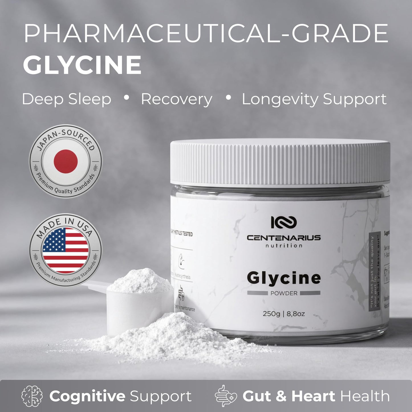 Premium Glycine Powder 250g | Amino Acids Supplement for Post Workout Muscle Recovery, Digestion, Sleep Aid + More - Vegan, Additive-Free - PrimeBioHealth - canada supplements
