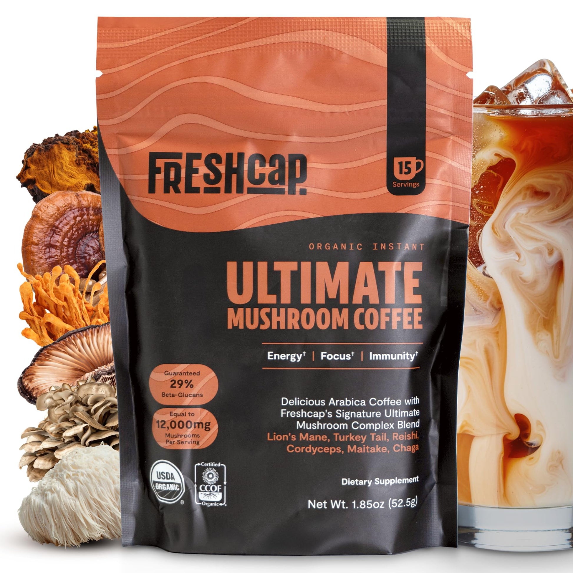 Premium Organic Mushroom Coffee – 12:1 Fruiting Body Extract – 29% Beta-Glucans – Smooth Tasting, 3rd-Party Tested for Clean Energy, No Jitters, Focus, Immune Support (15 Servings) - PrimeBioHealth - canada supplements
