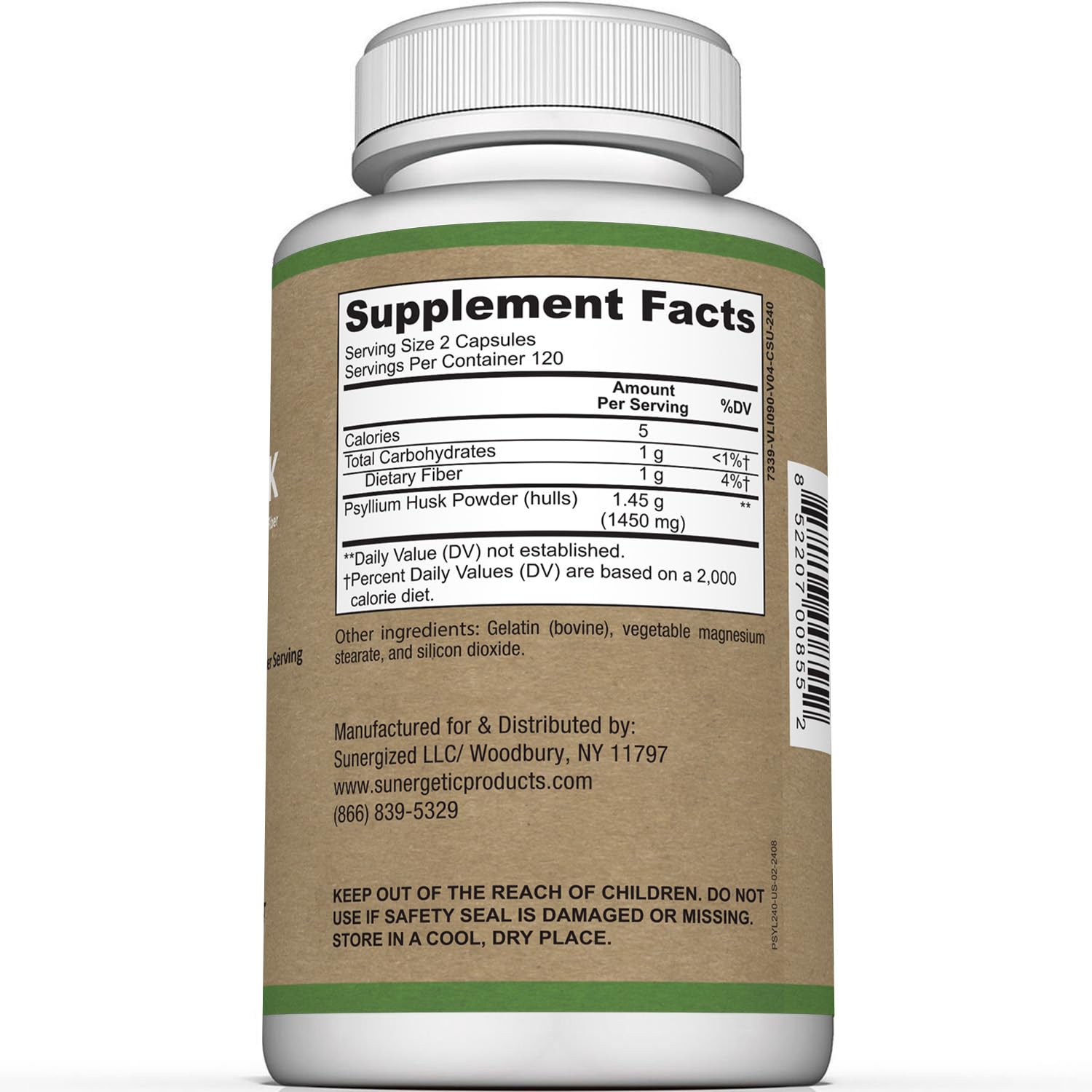 Premium Psyllium Husk Fiber Supplement 1450mg, 240 Capsules - PrimeBioHealth - canada supplements