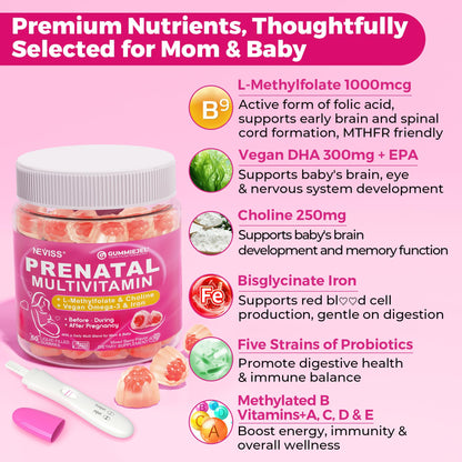 Prenatal Vitamins for Women Multivitamin Gummies w/ Methylfolate 1mg, Choline Omega-3(DHA+EPA) Iron, Postnatal Vitamins for Women Breastfeeding | Before,During & After Pregnancy,Sugar Free,Vegan,60Cts - PrimeBioHealth - canada supplements