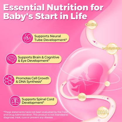 Prenatal Vitamins for Women Multivitamin Gummies w/ Methylfolate 1mg, Choline Omega-3(DHA+EPA) Iron, Postnatal Vitamins for Women Breastfeeding | Before,During & After Pregnancy,Sugar Free,Vegan,60Cts - PrimeBioHealth - canada supplements