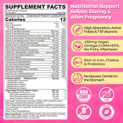Prenatal Vitamins for Women Multivitamin Gummies w/ Methylfolate 1mg, Choline Omega-3(DHA+EPA) Iron, Postnatal Vitamins for Women Breastfeeding | Before,During & After Pregnancy,Sugar Free,Vegan,60Cts - PrimeBioHealth - canada supplements