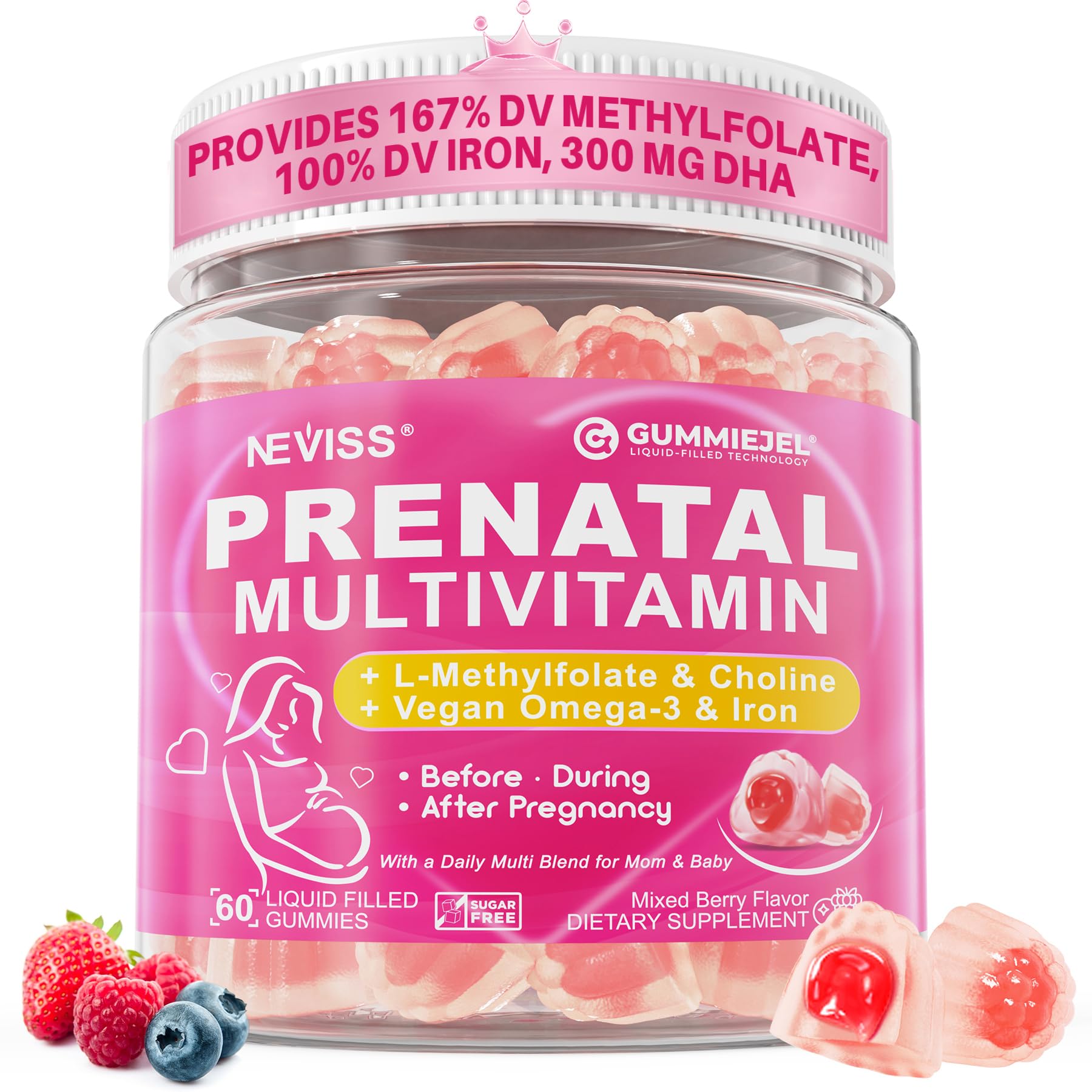 Prenatal Vitamins for Women Multivitamin Gummies w/ Methylfolate 1mg, Choline Omega-3(DHA+EPA) Iron, Postnatal Vitamins for Women Breastfeeding | Before,During & After Pregnancy,Sugar Free,Vegan,60Cts - PrimeBioHealth - canada supplements
