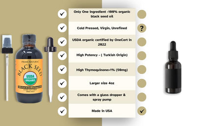 Prime Natural Organic Black Seed Oil 4oz - Cold Pressed Unrefined High Thymoquinone 1.7% USDA Certified - Turkish Origin Potent Nigella Sativa Liquid - PrimeBioHealth - canada supplements