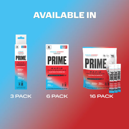 Prime Rapid Rehydration Electrolyte Powder Sticks, Ocean Cherry, Sugar Free Hydration Drink Mix with Sodium, Potassium, Magnesium & B Vitamins - PrimeBioHealth - canada supplements