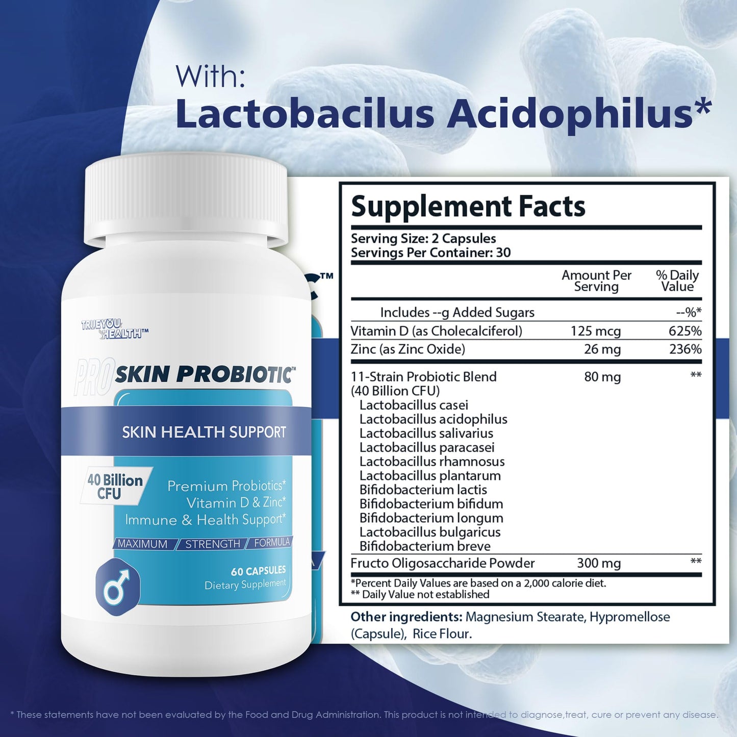 Pro Skin Probiotic - Skin Health Supporting Probiotic with Immune Support - Promote Healthy Skin Microbiome from Inside Out - Health Starts in the Gut - Support Reduced Breakouts, Redness, & Puffiness - PrimeBioHealth - canada supplements