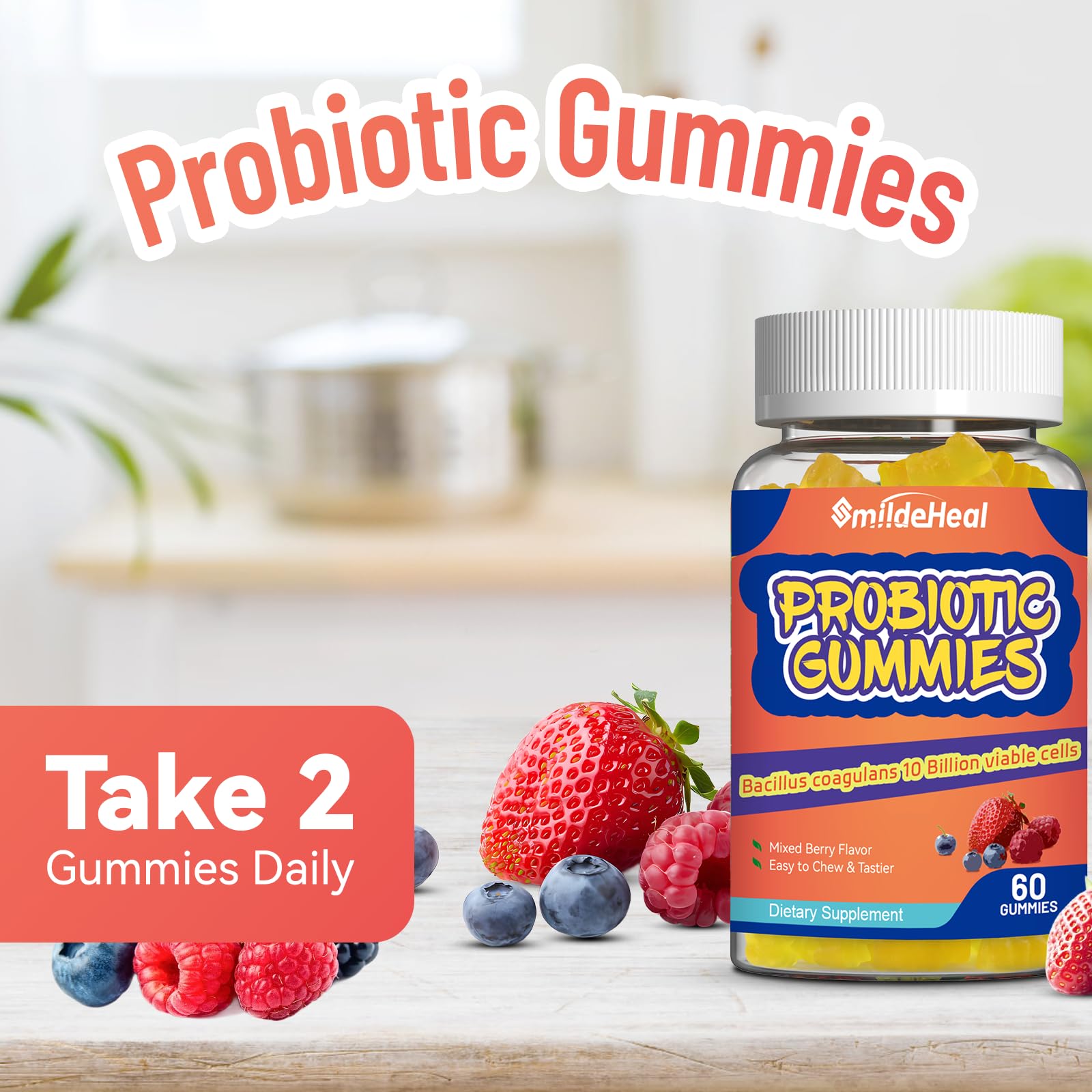 Probiotic Gummies for Digestive Health - 10 Billion CFU Bacillus Coagulans - Vegan & Non-GMO - Immune & Digestive Support for Men & Women - Strawberry & Mixed Berry Flavor - PrimeBioHealth - canada supplements