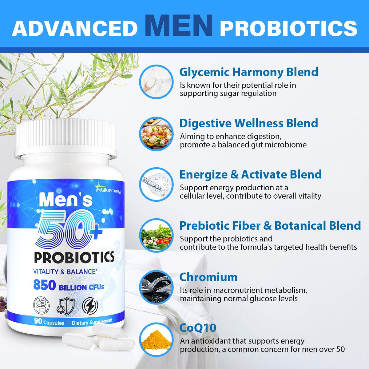 Probiotics for Men, Advanced 50+ Mens Probiotic, Comprehensive Gut & Energy Support with 850 Billion CFU, 1800mg Prebiotics Fiber – Tailored Wellness mens probiotics - PrimeBioHealth - canada supplements