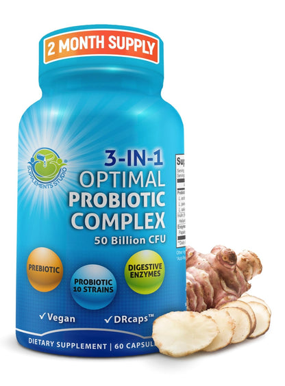Probiotics with Digestive Enzymes and Prebiotic for Women and Men - 3-In-1 Vegan Probiotic Prebiotic Multi Enzyme Complex for Gut Health - PrimeBioHealth - canada supplements